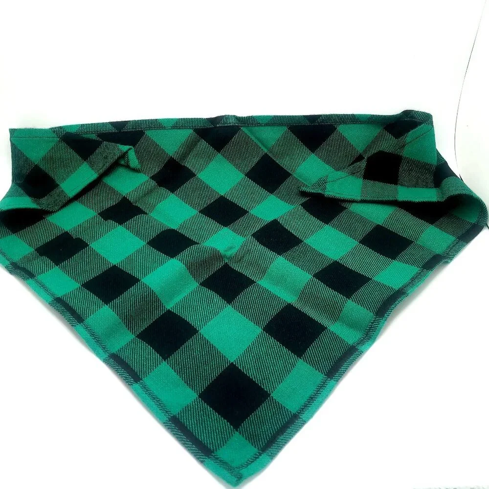 Christmas Dog Cat Plaid Bandanas 2 Pack Green Black Deer Floral Red Bird Scarfs